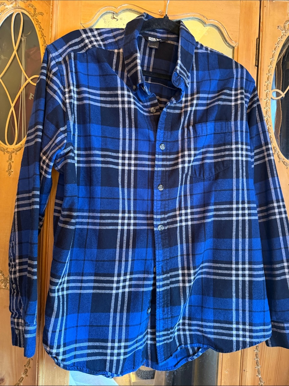 Eddie Bauer Blue and Black Plaid Button-Down Shirt